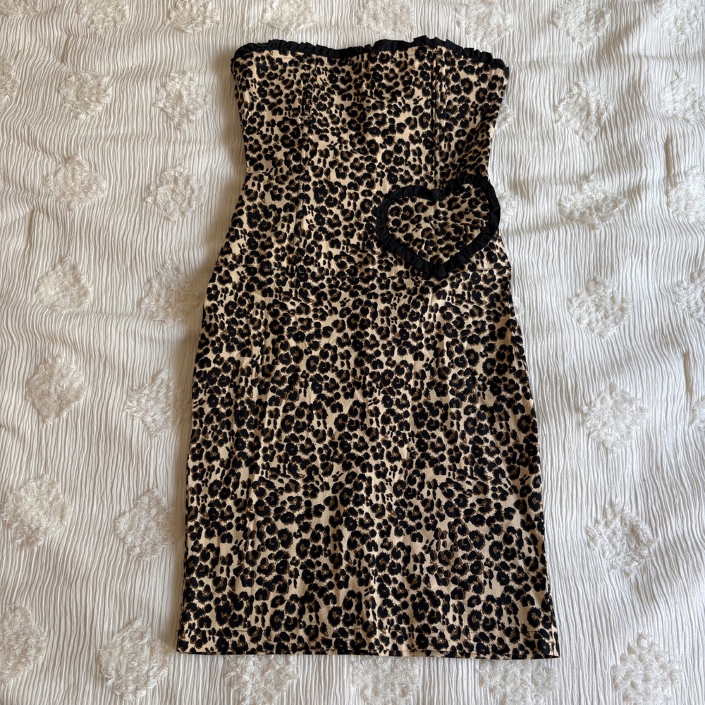 Jessica Louise Leopard Print Strapless Heart Pocket Mini Dress Rockabilly Large